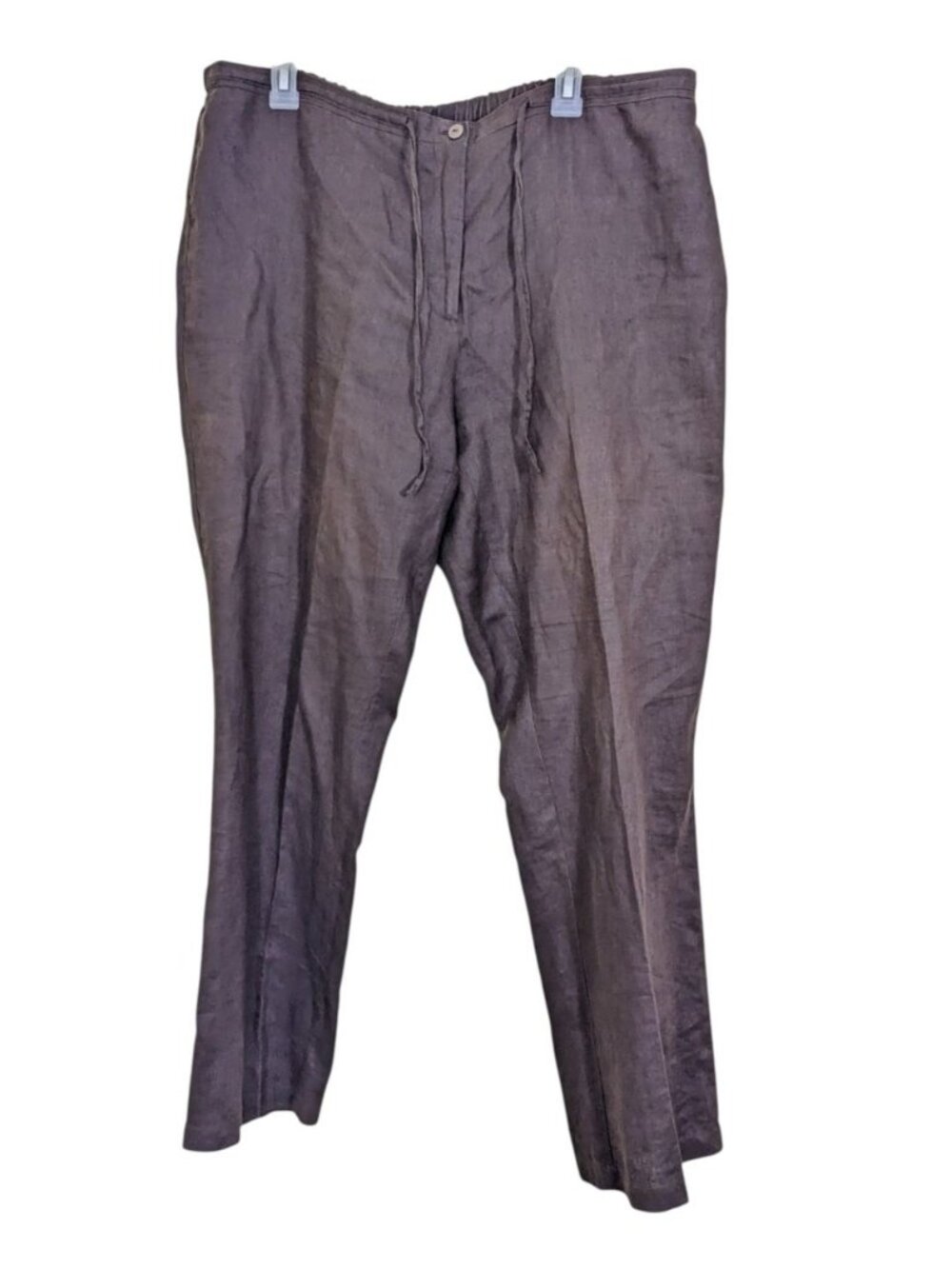Womens Pants 100% Linen Lightweight Brown Coastal Natural Minimalist Size XL